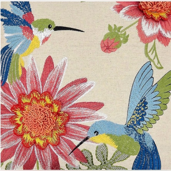 Pier 1 Decorative Embroidered Hummingbird Summer Tropical Throw Pillow - Picture 4 of 13